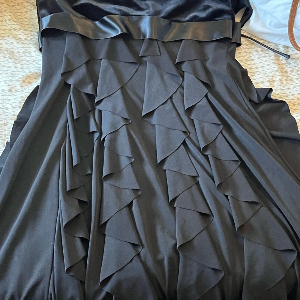 Formal Black Dress Gown Pageant Bow Ruffle Velvet Satin NWT Pageant Party - Picture 2 of 11